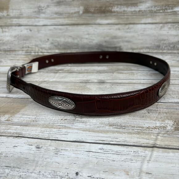 VTG Fossil Leather Conchos Belt 36” Brown Croc Embossed Western Boho Cowgirl - Picture 2 of 13